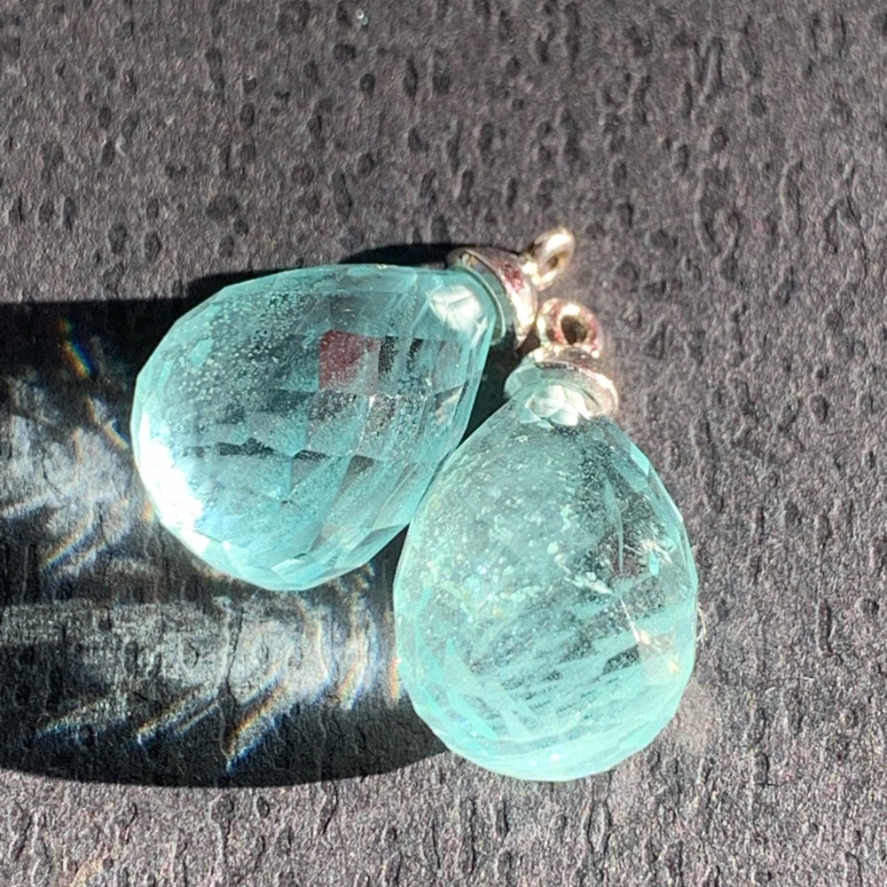 Blue Teardrop Earring Dangles  with Aquamarine stones in 14k gold